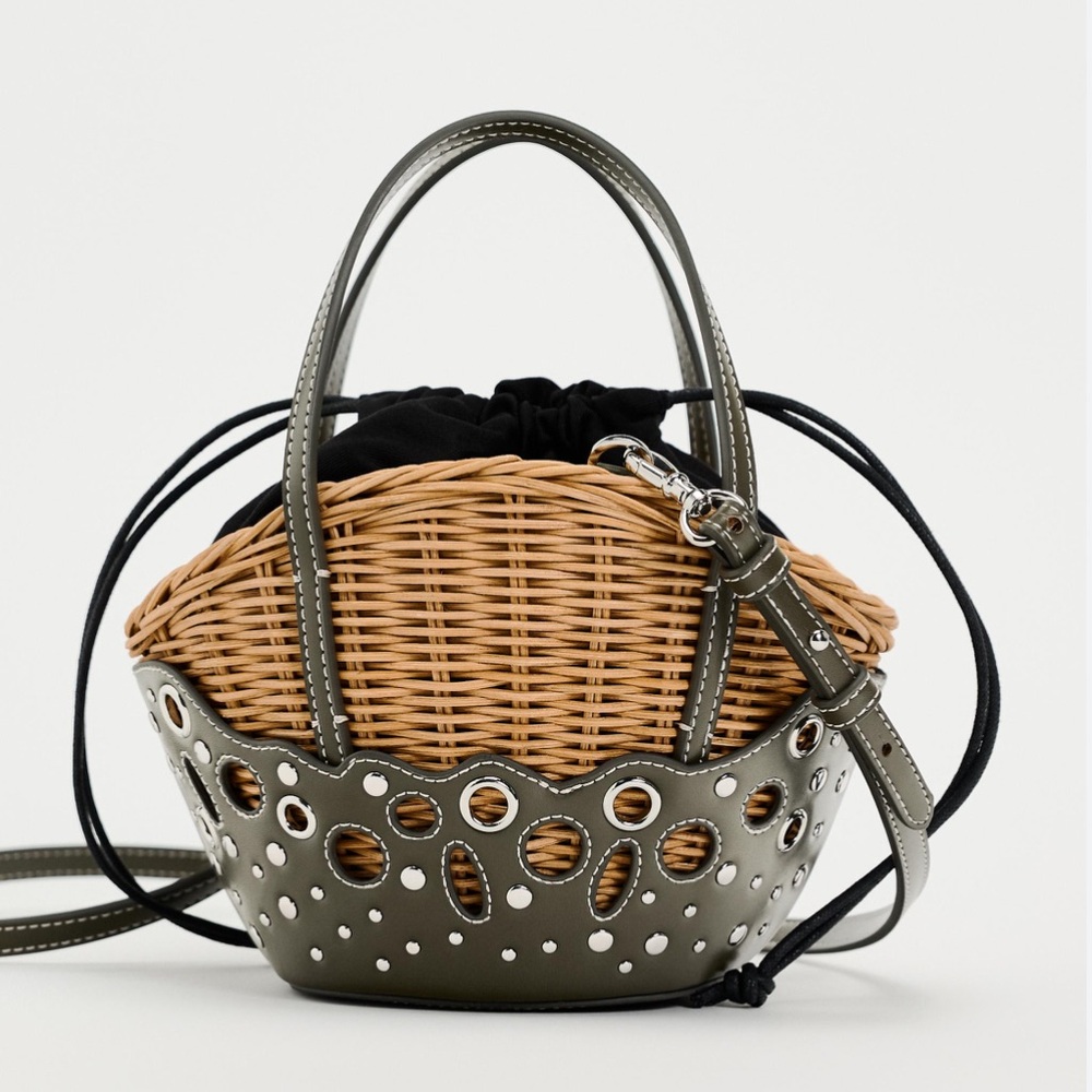 Zara NWT rattan vegan leather crossbody handbag